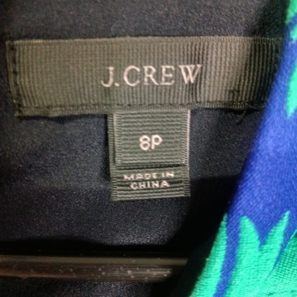 J Crew Jacquard Sleeveless Dress Navy Green Petite 8P - Picture 6 of 13